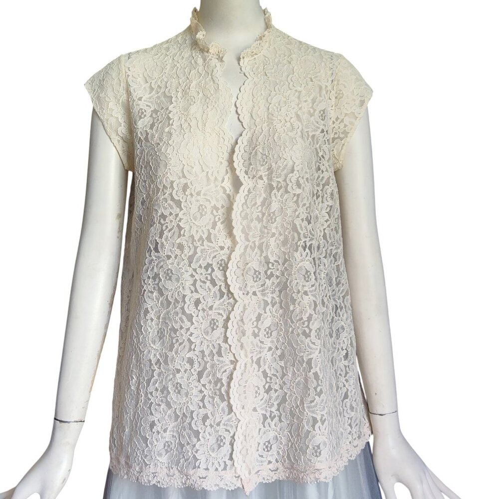Vintage Intime California Floral Lace Open Front Coverup Lounge Nylon Top M